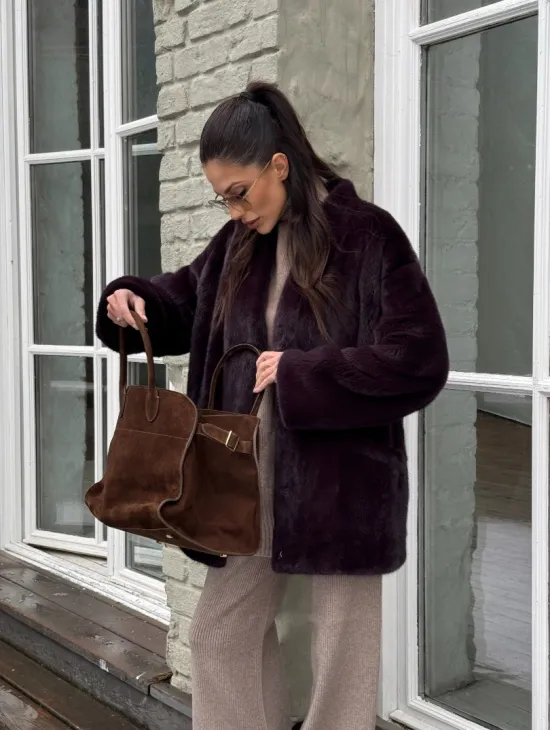 Короткий женский полушубок из меха норки VINTAGE BURGUNDY - фото 11