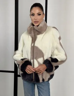 Норковый бомбер на молнии стойка воротник - фото 0
