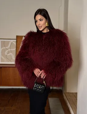 Шуба из меха ламы цвет Burgundy - фото 11