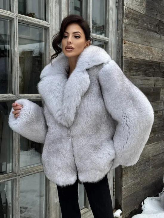 Шуба из финского песца с английским воротником - колотый лёд - фото 8