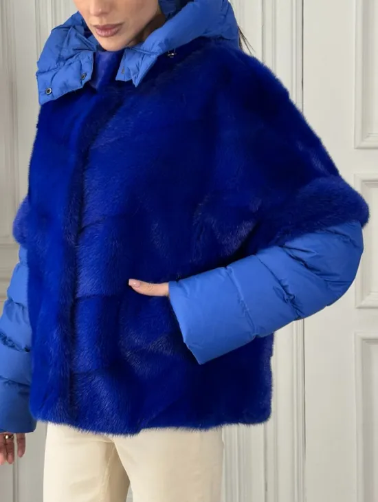Женский пуховик - жилет норковый трансформер Electric Blue - фото 2