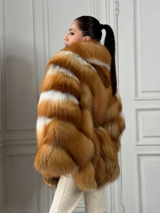 Шуба - пончо из меха огненной лисы огненно-рыжая - фото 5