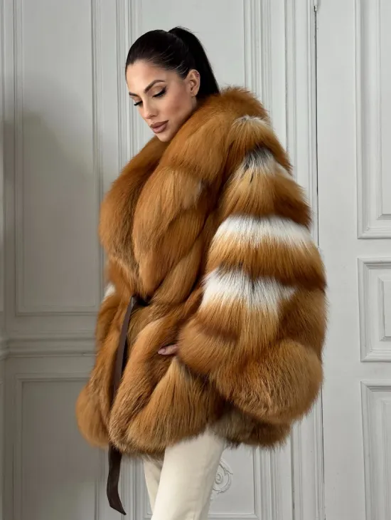 Шуба - пончо из меха огненной лисы огненно-рыжая - фото 3
