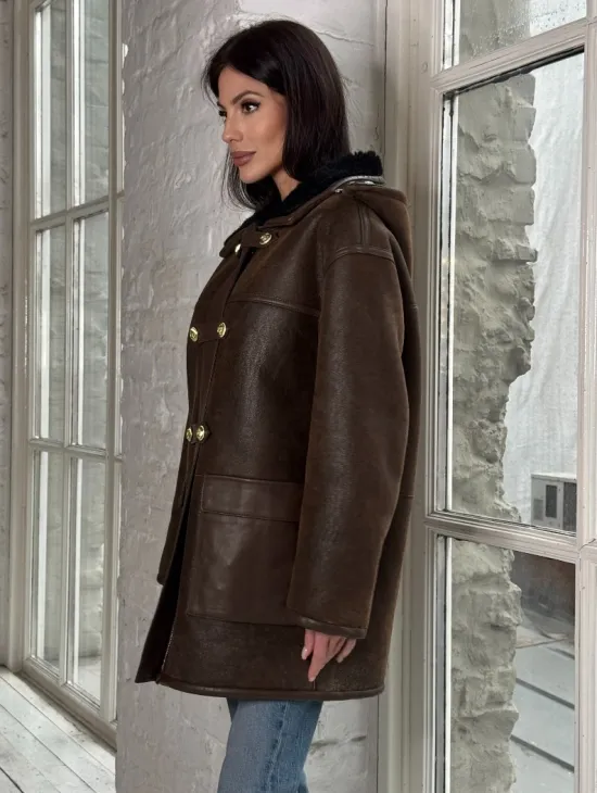 Двухсторонняя дублёнка из овчины с отстегивающимся капюшоном - фото 6