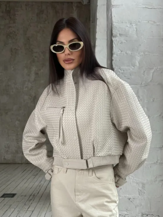 Женская курточка - бомбер из плетеной кожи Ivory - фото 12