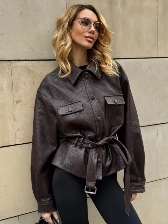 Стильная куртка - рубашка из натуральной кожи Joomba средней длины - фото 0