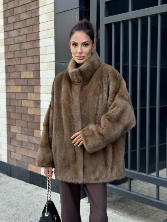 Шуба норковая пастель - стойка воротник - фото 11