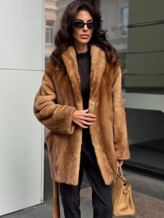 Норка жакет шалевый воротник - цвет Gold - фото 2