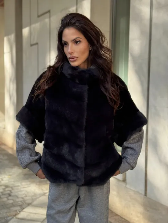 Женская меховая норковая куртка -темный графит - фото 7