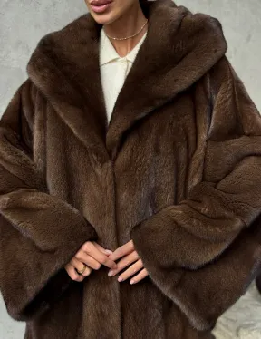 Норковый полушубок с капюшоном - цвет коричневый - фото 1