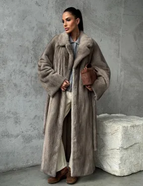 Длинная норковая шуба - цвет серый - фото 12