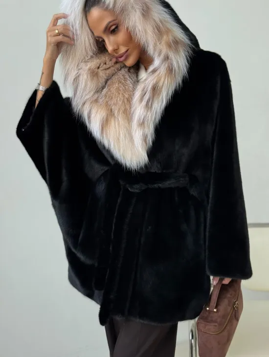 Норковый полушубок с капюшоном рысь - фото 3