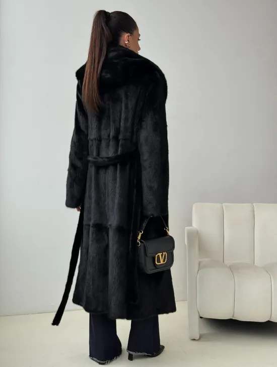 Черная норковая шуба с капюшоном - фото 4