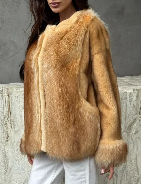 Норковый жакет с отделкой из меха енота - фото 2