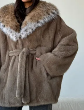 Норка - шуба летучая мышь с капюшоном рысь - фото 2