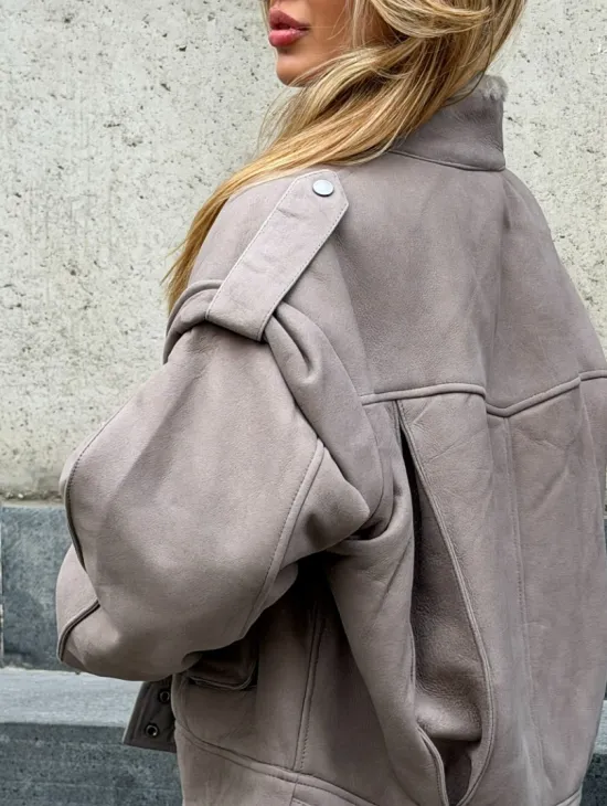 Зимняя дубленка - бомбер - фото 3