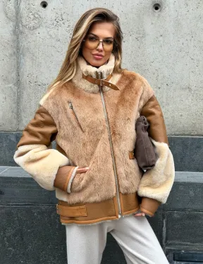 Комбинированная дубленка из овчины и норки - фото 11