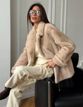 Норковый полушубок в натуральном цвете пастель - фото 11