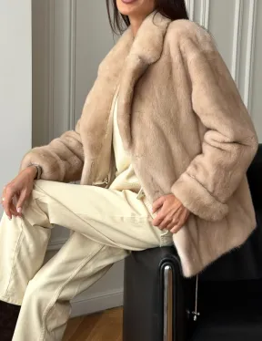Норковый полушубок в натуральном цвете пастель - фото 5