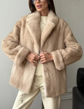 Норковый полушубок в натуральном цвете пастель - фото 6