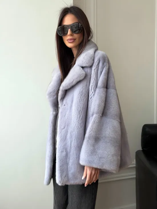 Шуба из норки короткая с английским воротником - фото 7