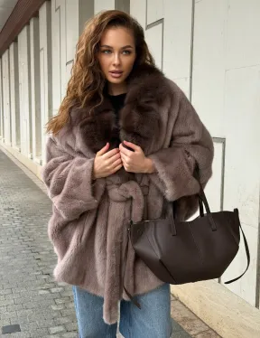 Норковая шуба летучка - воротник куница - фото 9