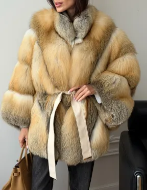 Шуба - пончо из лисы с поясом - фото 3