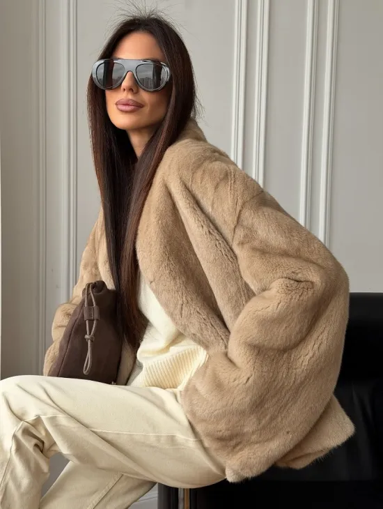 Норковый жакет (бежевый) - фото 6