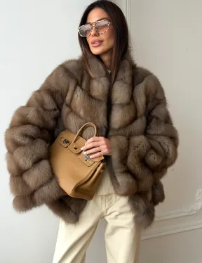 Шуба из меха куницы - рукава косичкой - фото 0