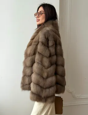 Шуба из меха куницы - рукава косичкой - фото 8