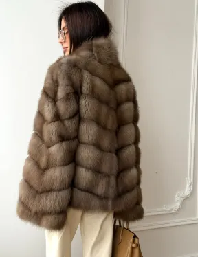 Шуба из меха куницы - рукава косичкой - фото 5