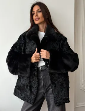 Полушубок из каракуля с норкой - фото 0