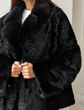 Полушубок из каракуля с норкой - фото 2