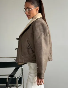 Короткая дубленка - воротник шаль - фото 5