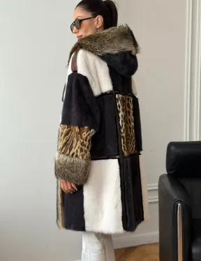 Комбинированная норковая шуба с капюшоном - фото 7