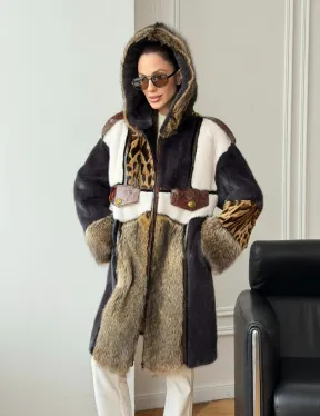 Комбинированная норковая шуба с капюшоном - фото 12