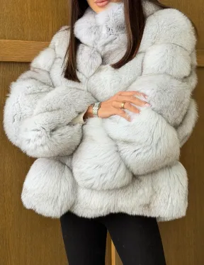 Шуба из натурального песца - стойка воротник - фото 2