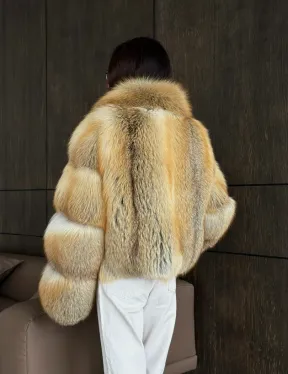 Полушубок-кроп с шалевым воротником из лисы - фото 10