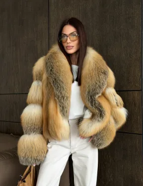 Полушубок-кроп с шалевым воротником из лисы - фото 15