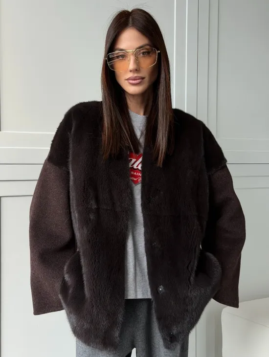 Женское полупальто с мехом норки - фото 0