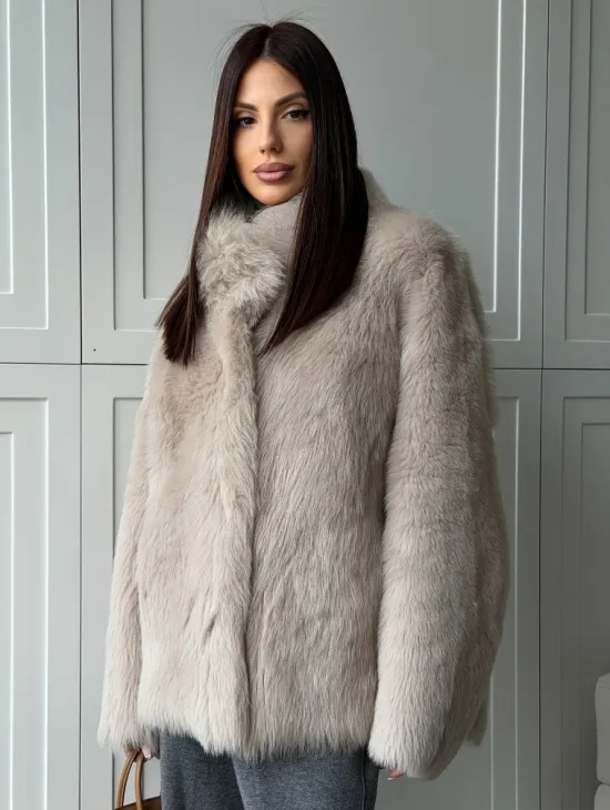 Бежевая дубленка из тосканы - фото 8