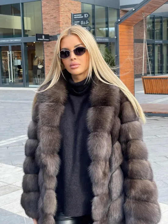 Шуба из меха соболя, воротник шаль - фото 1