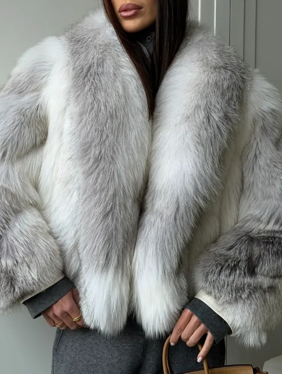 Полушубок из белой лисы, рукава - косички - фото 1