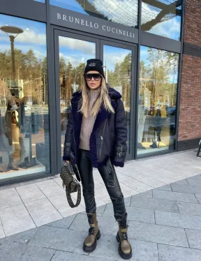 Авиатор из натуральной овчины в синем цвете - фото 5