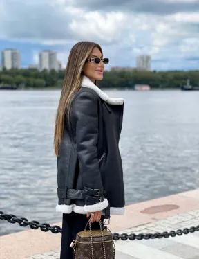 Черный авиатор на белой овчине - фото 1