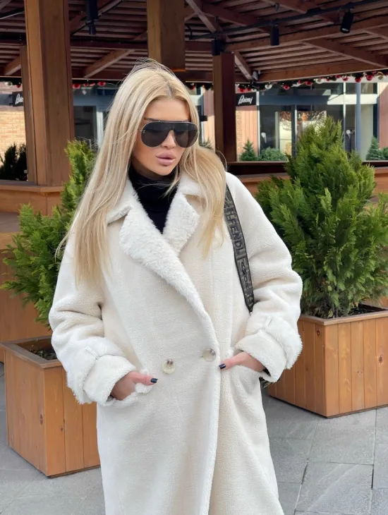 Экошуба в белом цвете с английским воротником - фото 0