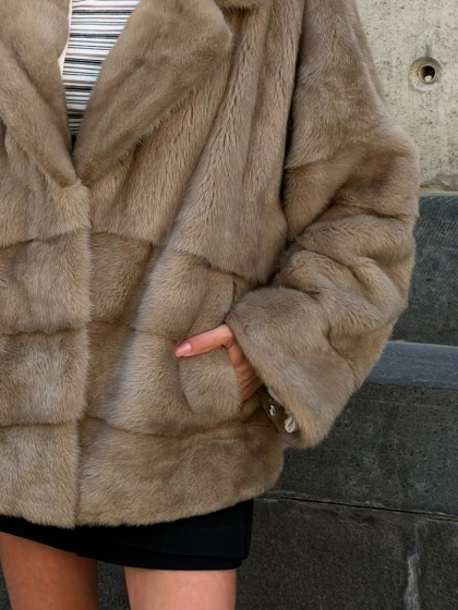 Шуба из норки SAGA FURS  с английским воротником - цвет пастель - фото 2
