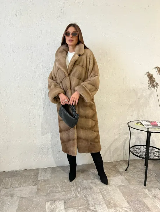 Шуба норковая SAGA FURS с английским воротником - цвет  натуральный пастель - фото 3