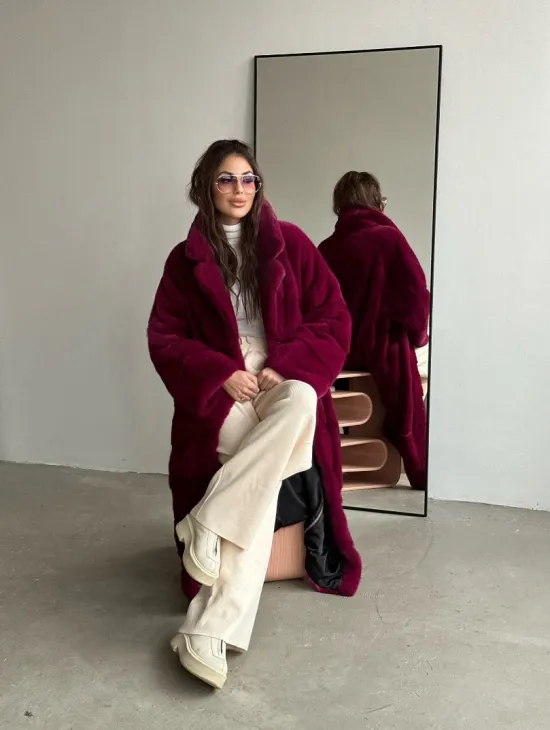 Шуба из плюшевой норки VELVET - цвет пурпур - фото 3