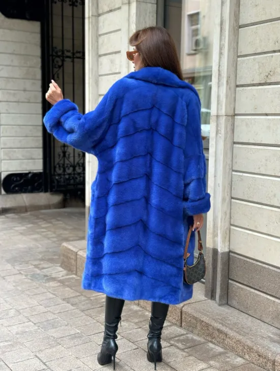 Шуба из меха норки - цвет синий - фото 1